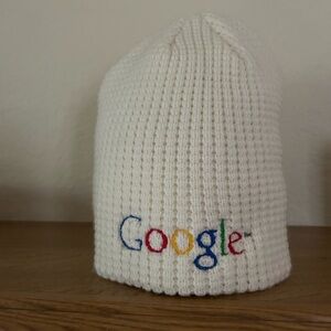 Google Beanie. White textured. Warm